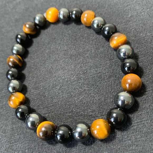 8mm Tiger Eye - Black Onyx - Hematite Bracelet - Picture 6 of 11